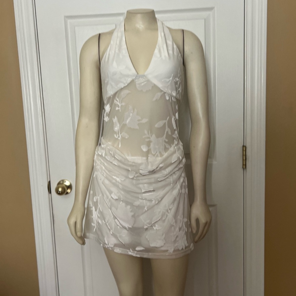 Princess Polly White Sheer Floral Halter Mini Dress - Picture 12 of 15